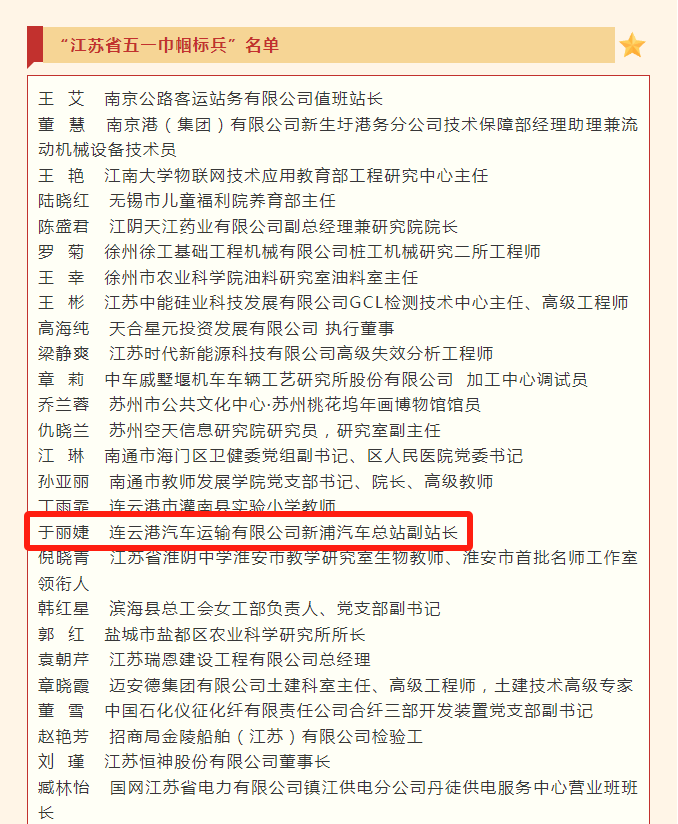 喜訊 連汽新浦汽車總站于麗婕榮獲“23年度江蘇省五一巾幗標(biāo)兵”稱號(hào).jpg